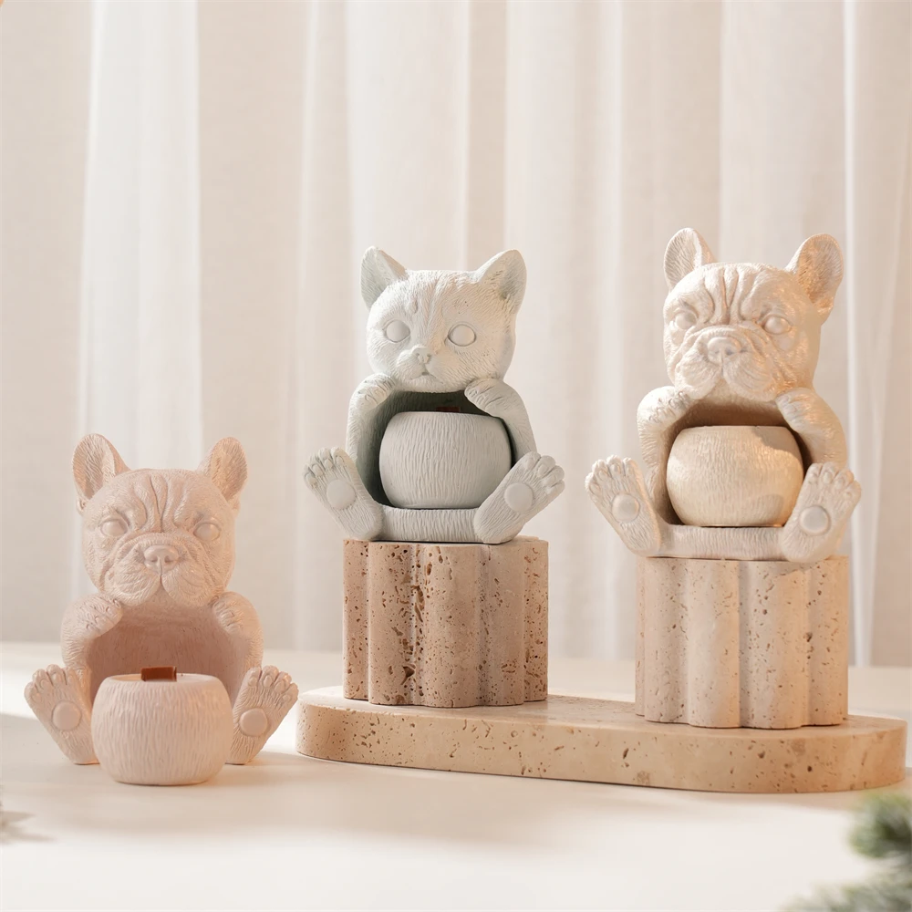

Concrete Plaster Hollow French Bulldog Puppy Silicone Mold Cat Candle Holder Mold Resin Soy Wax Candlestick Mould Table Ornament