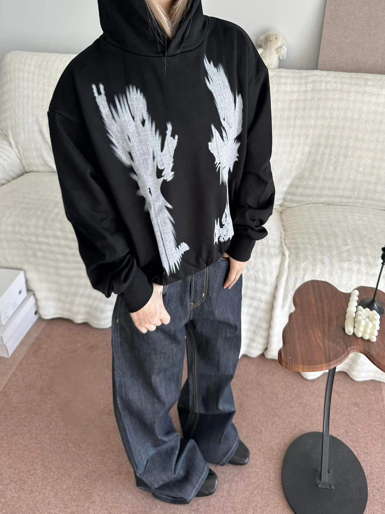 Retro American Streetwear fiti Print Hoodie Loose Casual Versatile Fall Winter New Sle Women's Cotton Long Sve Sweat...