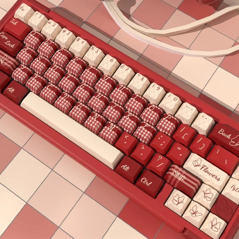 Red Bean South Country Theme Keycaps Set PBT Sublimation Cherry Profile Keycaps for Mechanical Keyboard Custom Girl Key Caps