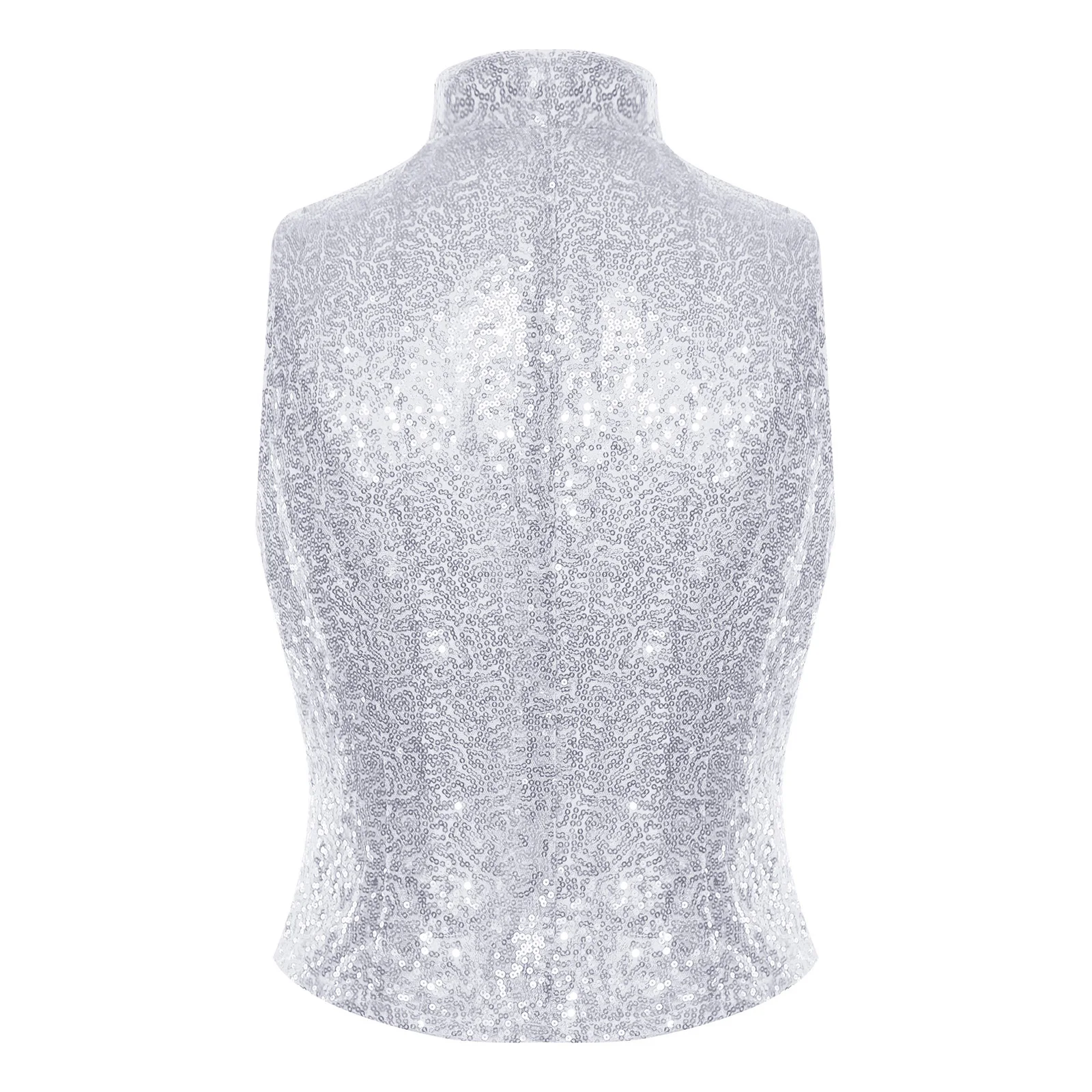 صدرية نسائية لامعة بدون أكمام ترتر ملابس خروج على شكل حرف V بدون أكمام سترة مزدوجة الصدر لزي حفلات الكوكتيل والديسكو #3