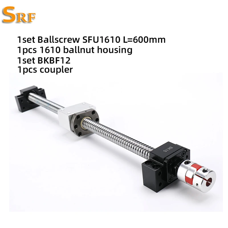 

Rolled Ballscrew 1610 sets:1pcs SFU1610 L=600mm with ballnut +1pcs ballnut housing+1set BK/BF12 end support+1pcs shaft coupler