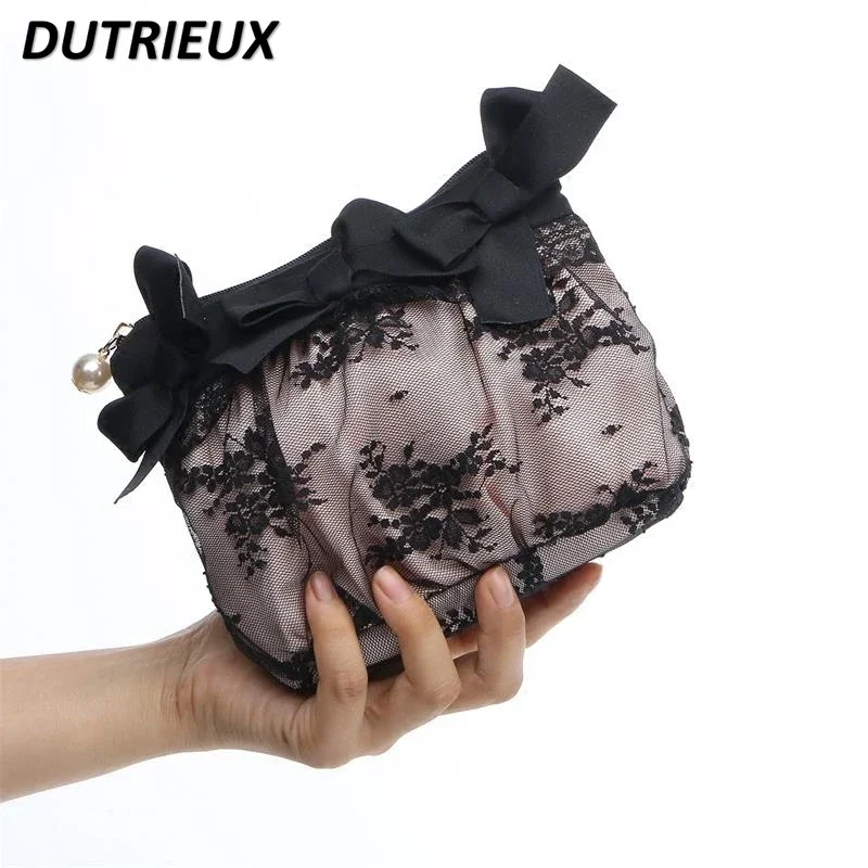 2024 New Lace Portable Ladies\' Cosmetic Bag Bow Lace Decorative Storage Summer Sweet Cute Elegant Makeup Bags for Women