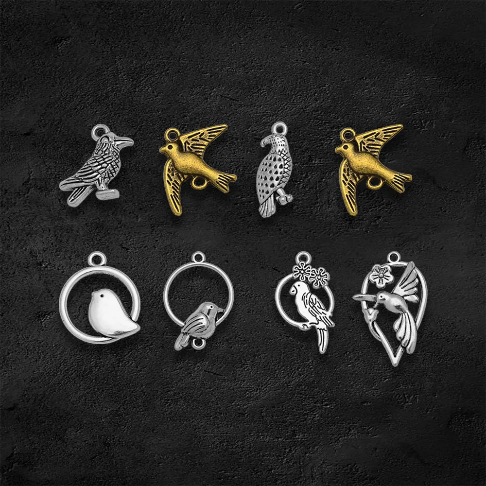 Antique Silver Plated Sparrow Bird Charms Parrot Swallow Pendants For Diy Bracelets Jewelry Making Findings Supplies Accessories