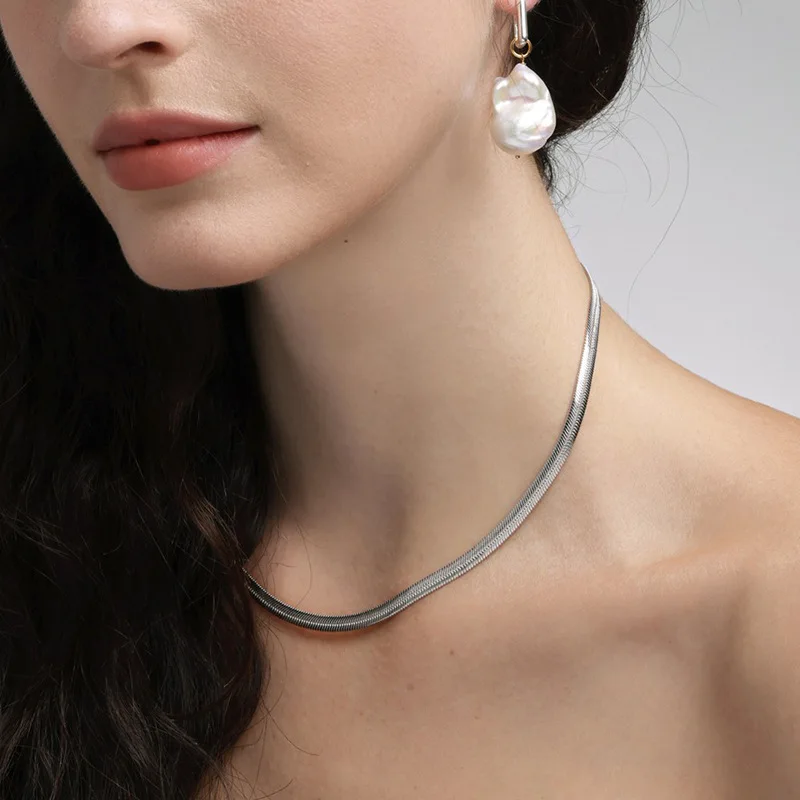 European and American Instagram Pure Silver Gold Snake Shaped Clavicle Chain with Niche Design, High-end Snake Bone Chain