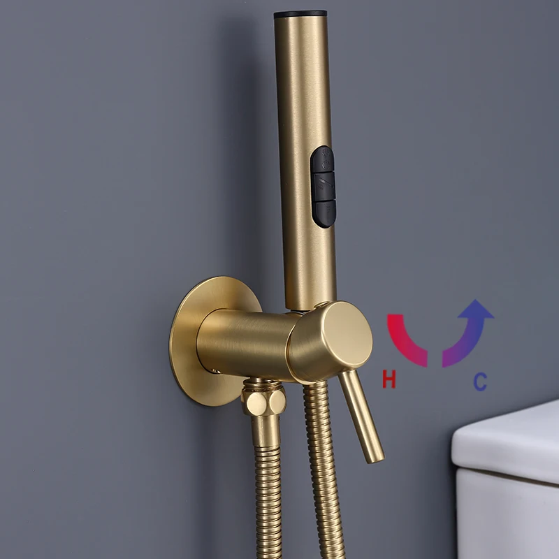 Brass Bidet Faucet 304Stainless Steel Portable Toilet Bidet Sprayer Set Toilet Faucet Hygienic Shower Hot Cold Water Shoer Head