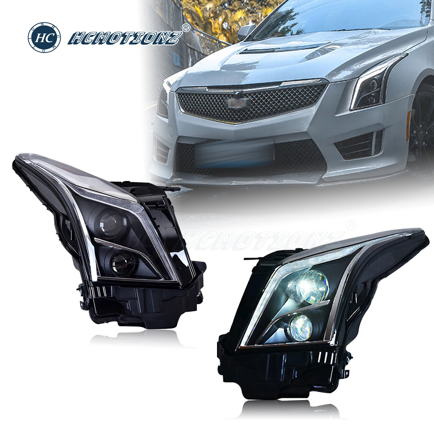 HCMOTIONZ LED Headlights for Cadillac ATS ATS-L 2013-2019 Luxury Front Lamps Assembly Turn Signals Start Up Animation
