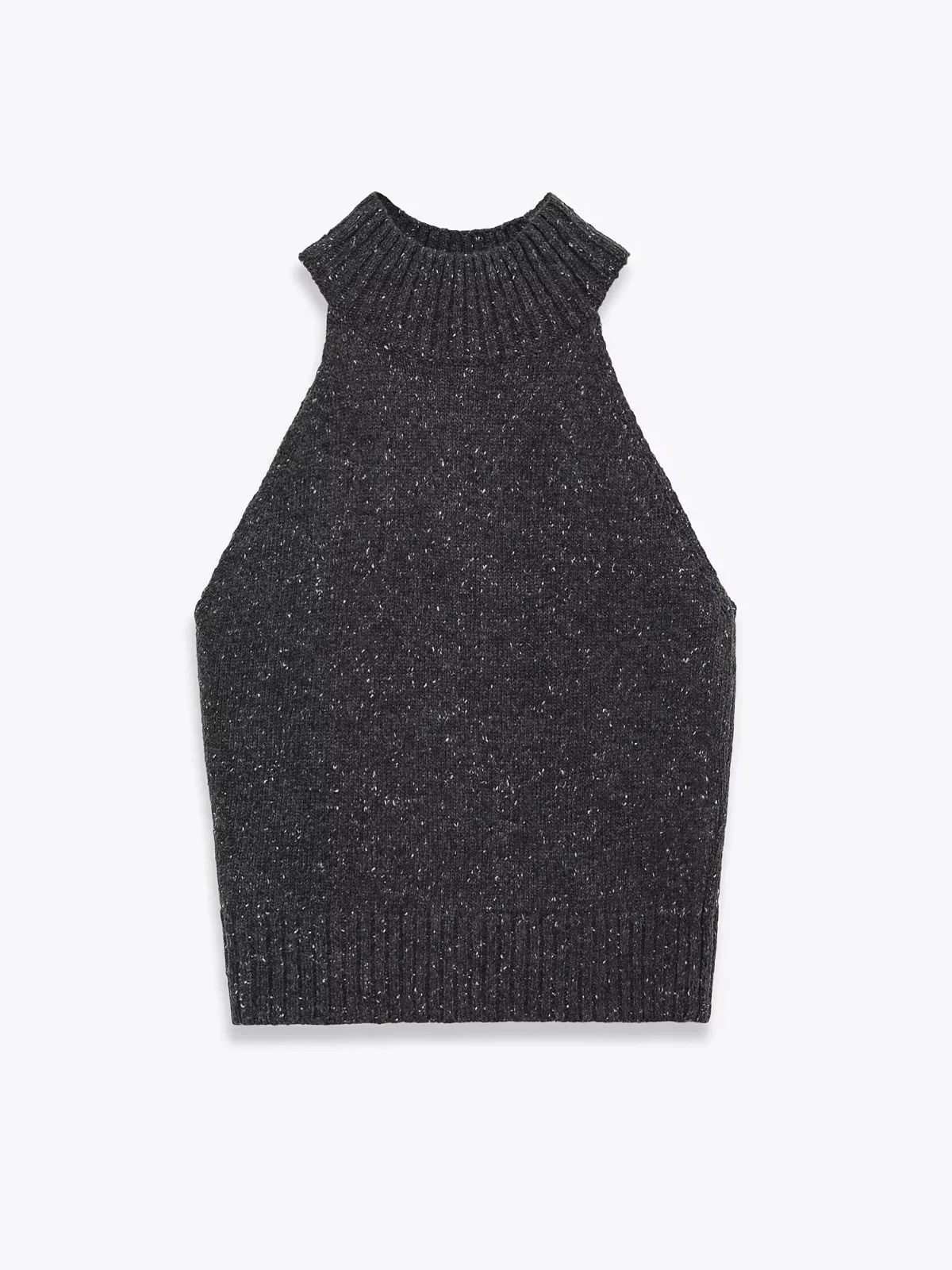 

Сексуальный американский вязаный жилет с высоким воротником для женщин, висящий дизайн, утягивающий талию, без бретелей