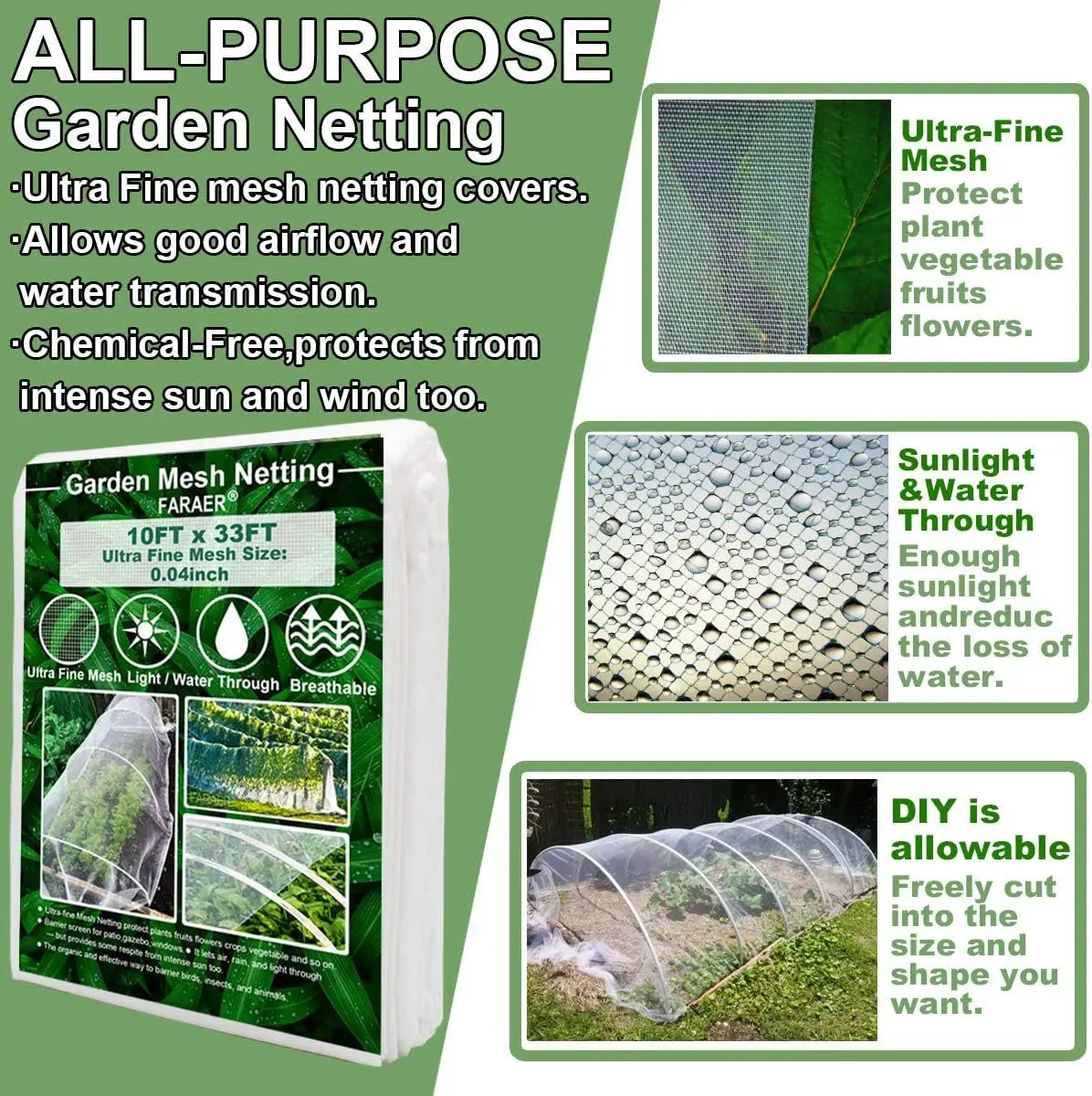 Garden Mesh Netting Insect Bird Net Plant Tunnel Cover Ultra Fine Mesh Breathable for Vegetables Flowers Garden