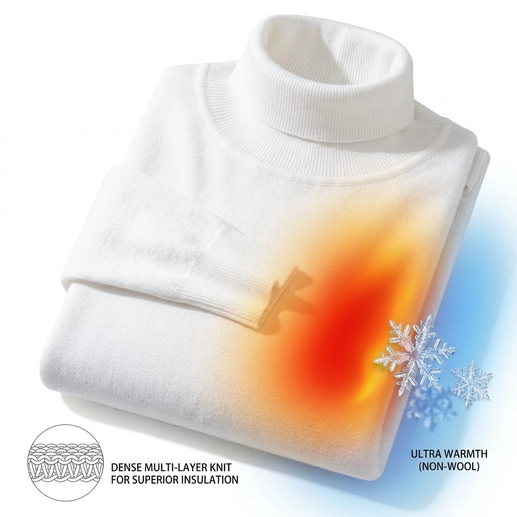 Neuer Warmer Gestrickter Rollkragenpullover Dicker Winterpullover für Herren Anti-Pilling Einfarbige Sweatshirts Mäntel Herbst-Streetwear – Detail 4