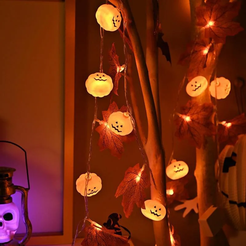 Artificial Autumn Maple Leaf Pumpkin String Lights LED Fairy String Light Fall Thanksgiving Decor Halloween Party DIY Supplies