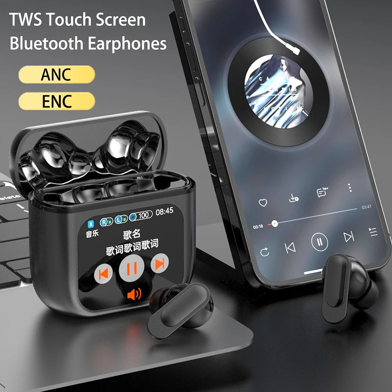 

2024 New Touch Screen ANC Wireless Earphone TWS Noise Cancelling ENC Call Earbud Bluetooth 5.3 Long Battery Life HiFi Headphones