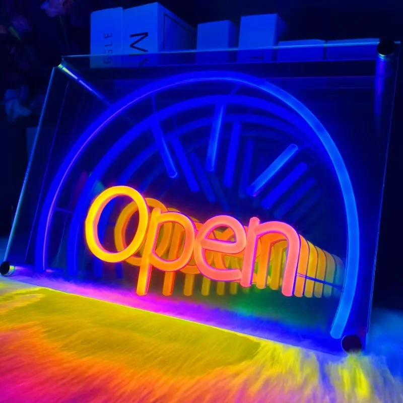 Open LED Thousand Layer Mirror Neon Sign,Infinity Mirror Neon Light,Colorful Infinite 3D Art Infinity Mirror Neon Light Signs