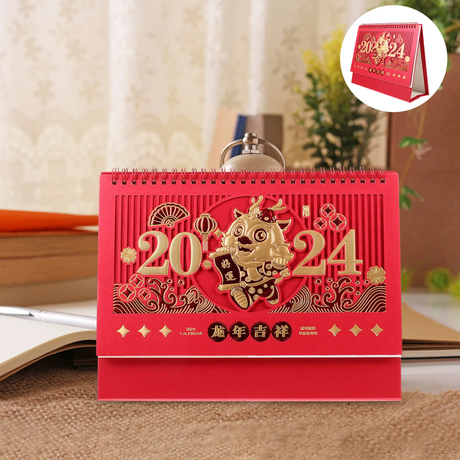 

Chinese New Year 2024 Desk Calendar Dragon Theme Freestanding Desktop Calendar for Office Home Dorm Decorative Daily Schedule