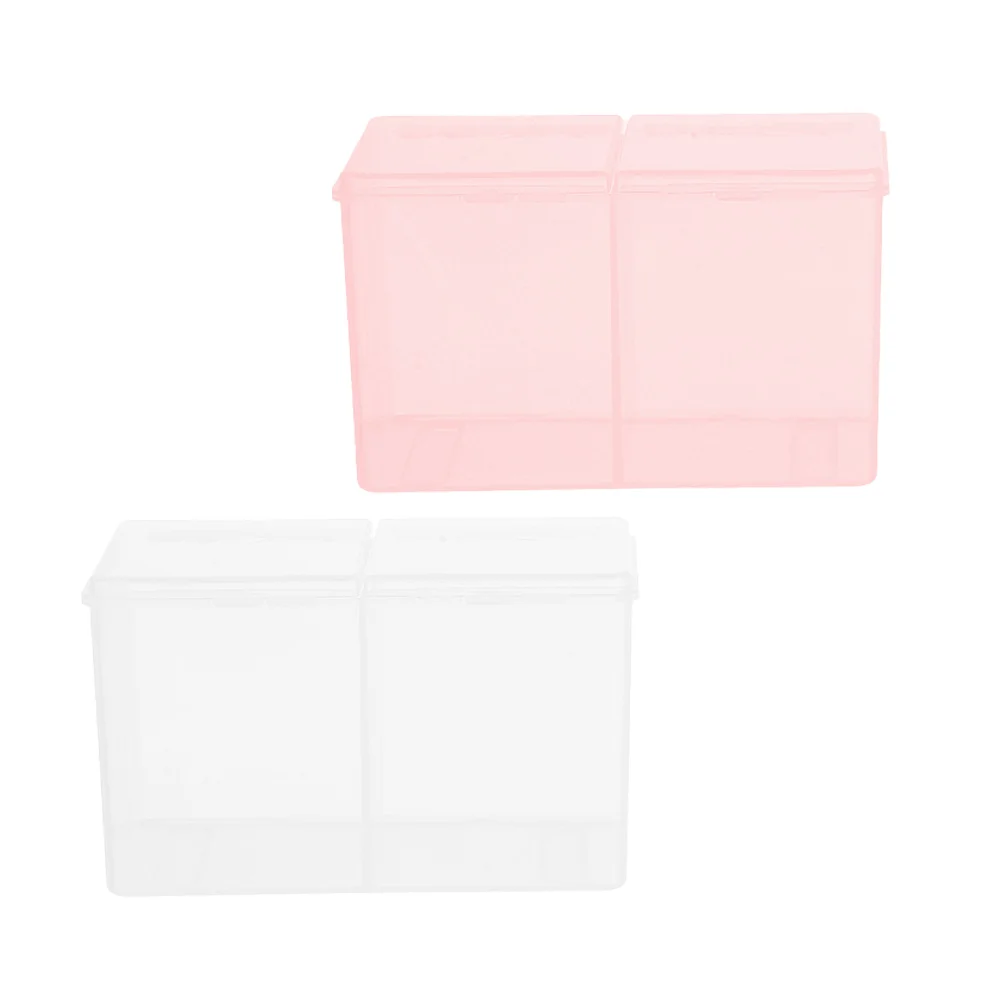 

2Pcs Cotton Swab Container Pink Transparent Bathroom Desk Organizer Storage Box Clear Makeup Vanity Case Holder