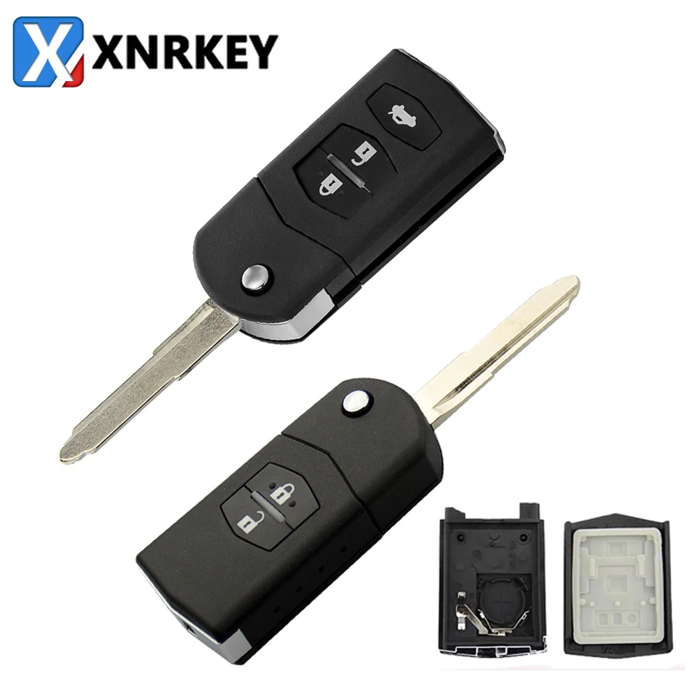 XNRKEY 2/3 Button Flip Folding Remote Autoschlüssel Shell Case Fob Big Battery Hold für Mazda 3 5 6 Series M6 RX8 MX5 mit ungeschnittener Klinge