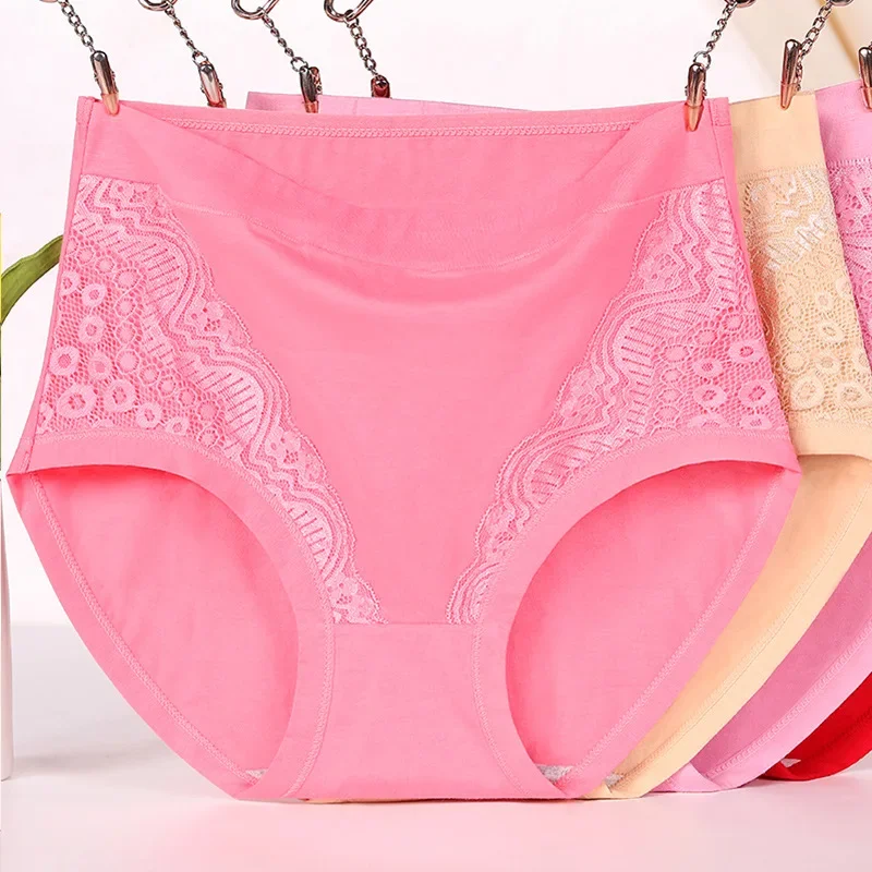 

7Pcs/Lots Cotton Women Panties Lady Plus Size Underwear Large Size Lace High Waist Briefs Breathable Solid Color Female Lingerie