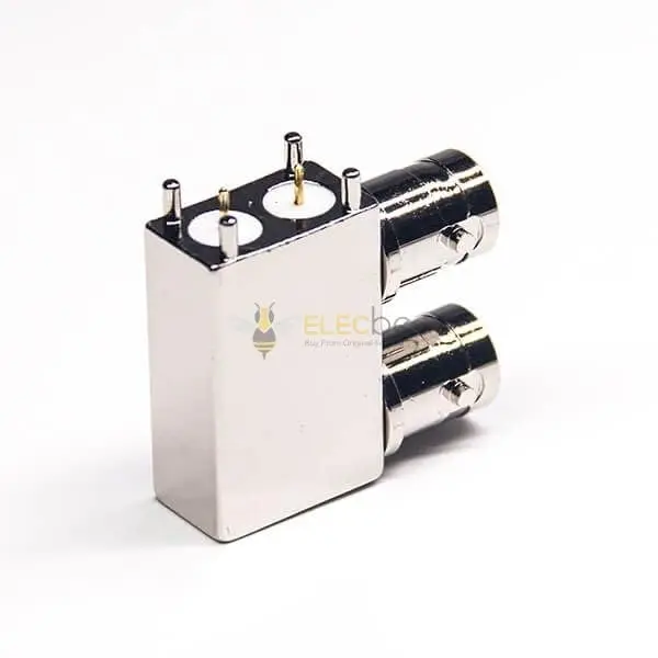 BNC Dual Female Connector Right Angled Through Hole for PCB Mount 75 Ohm