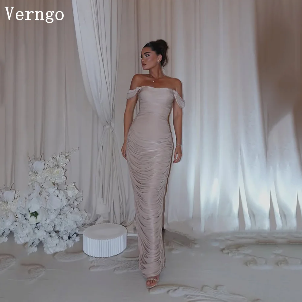 

Verngo Gray Shiny Satin Evening Dress Off The Shoulder Mermaid Prom Party Dress Elegant Pleated Prom Gowns Customized
