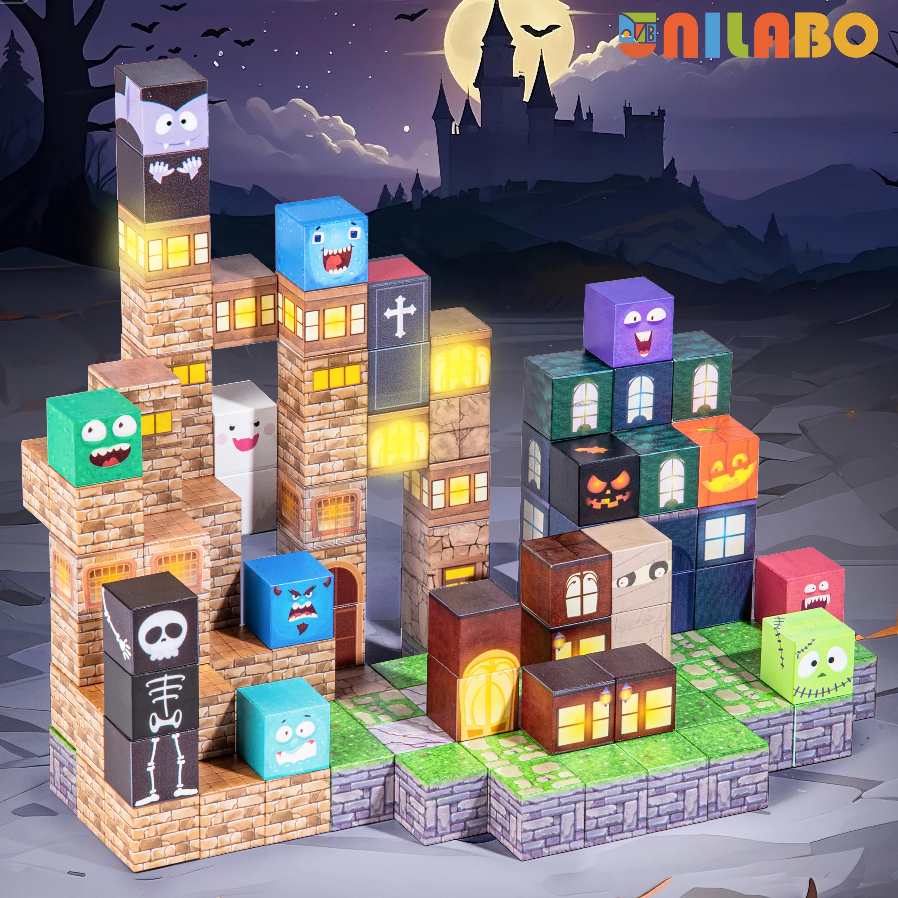 Unilabo 137 pièces blocs de construction magnétiques lumineux, jouets de jeu STEM améliorés Halloween 2025, cadeaux d'anniversaire de noël pour enfants de 3 ans et plus
