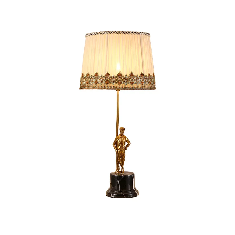

Brass Bedroom Golden Bedside Night Light European Living Room Study Copper Fabric Home Decorative Table Lamps