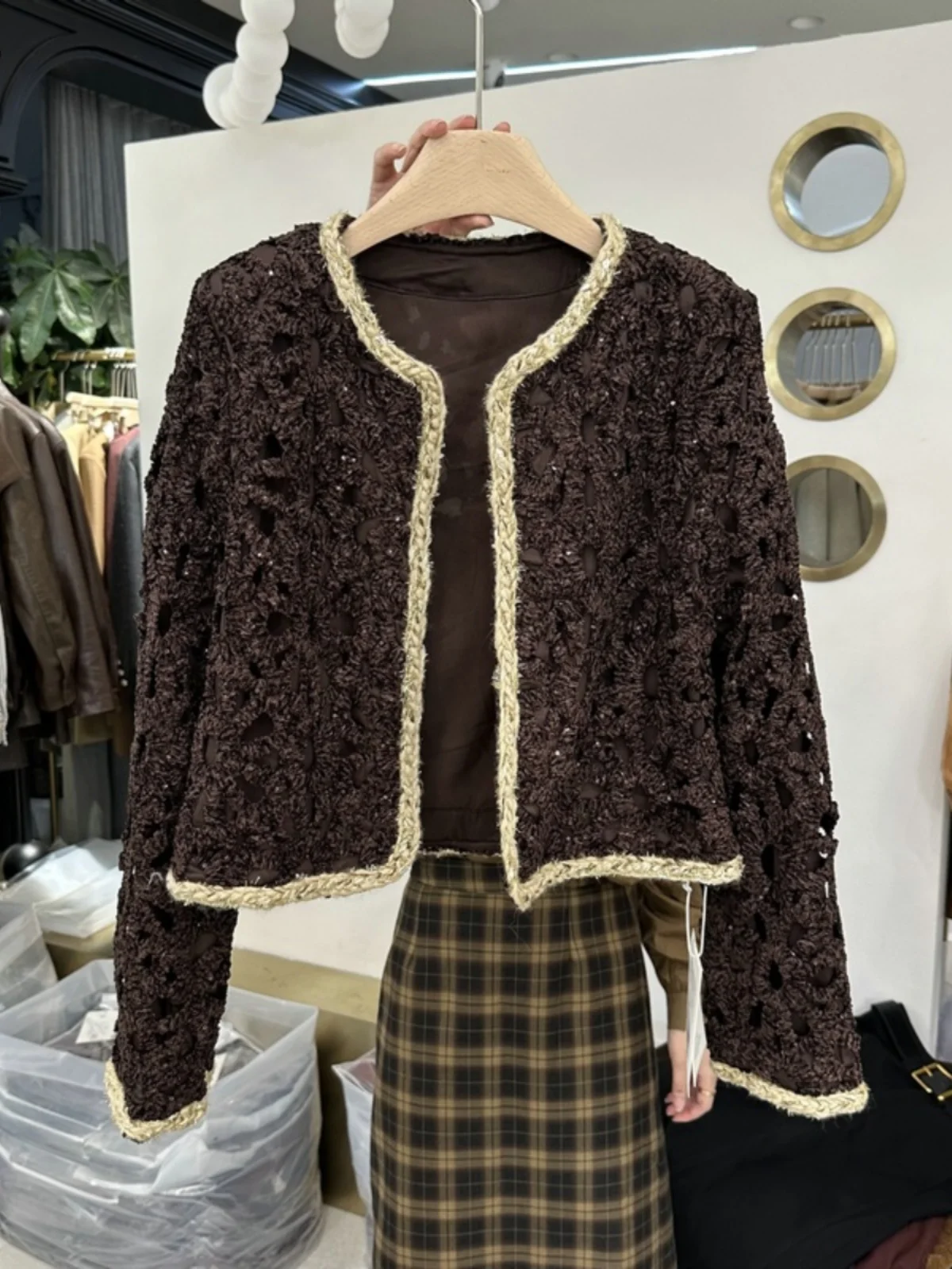 

Fashionable Slimming Open Cardigan Spring Clothing Small Fragrance Style Hollow out Women's Fashion Packaging Air Qualit...