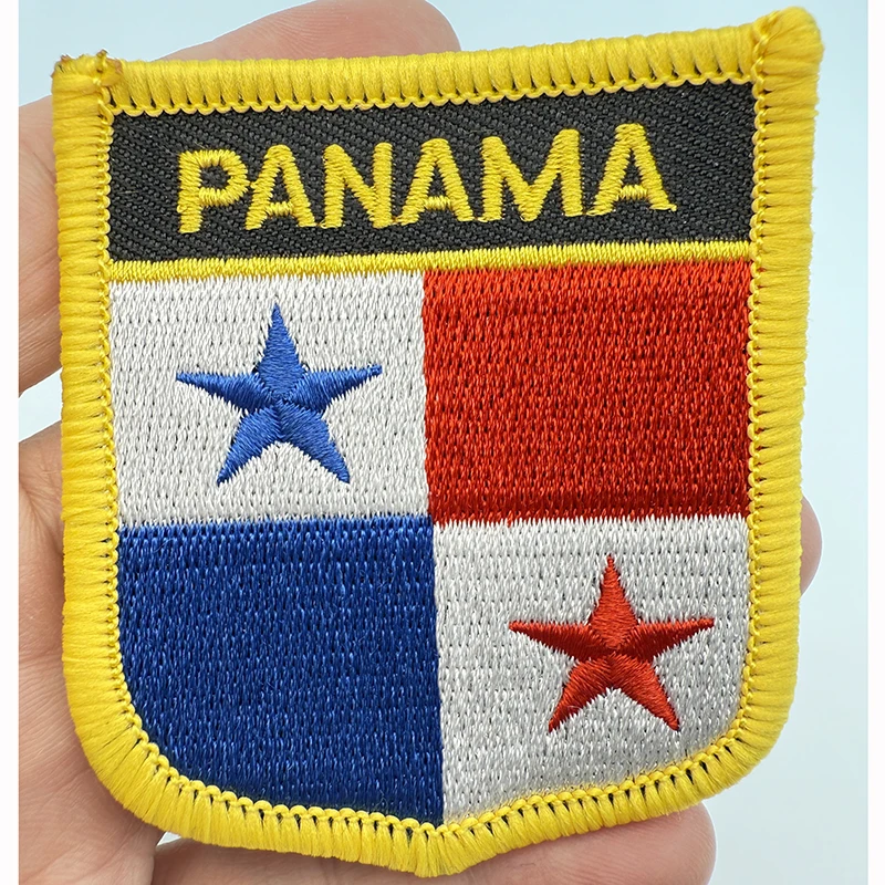 7*6CM Panama Shield Shape Iron-on Flag Patch Embroidered Saw on Badges Patches for Clothing