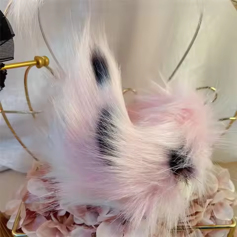 Handmade Anime Christmas Halloween Beast Animals Pink Bunny Rabbit Ears Hairhoop Nurse Hat Tail For Lolita Game Party Cosplay
