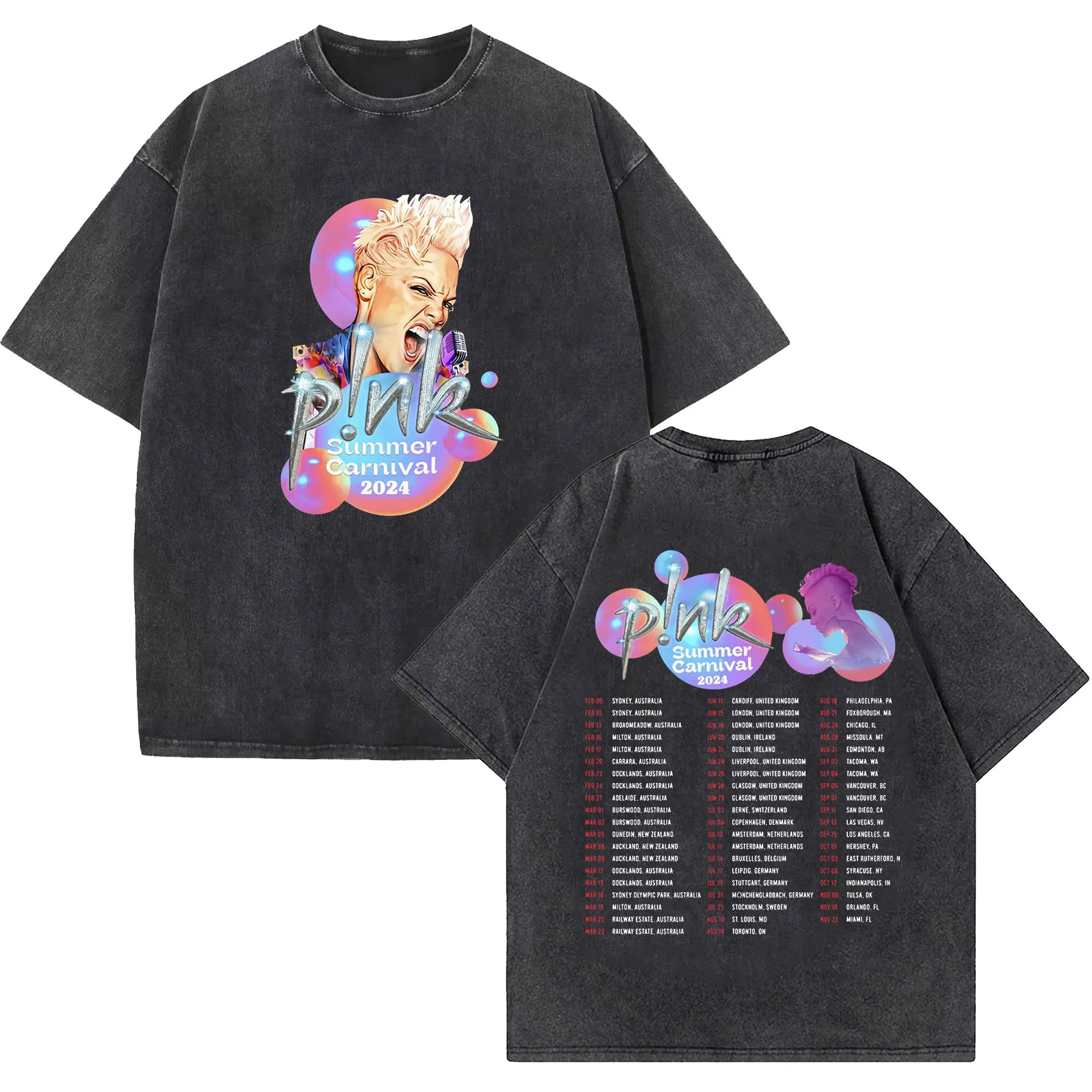 Singer P!nk Pink 2024 nuovo Album grafico T Shirt uomo donna Cool Hip Hop Vintage lavato T-Shirt oversize abbigliamento gotico T-Shirt