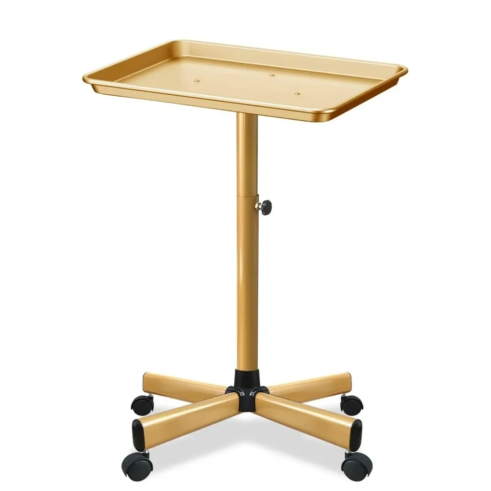 

Salon Tray on Wheels, Gold Salon Tray Cart with Adjustable Height, Metal Service Instrument Storage Tray for Salon&Home Use