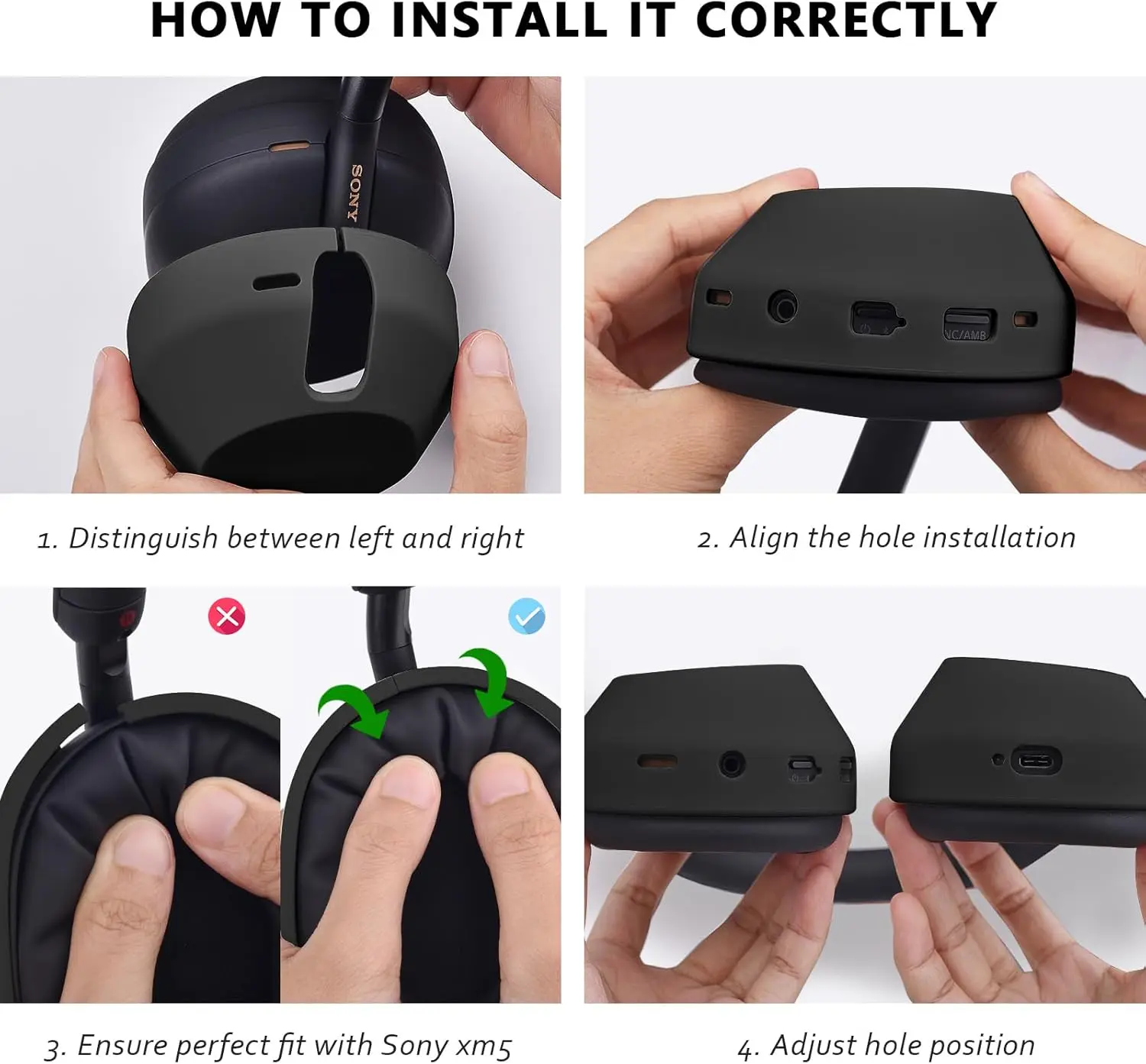 Juego de 3 fundas para auriculares Sony Wh-1000Xm5, fundas para almohadillas para los oídos/fundas para los oídos/funda para diadema, silicona suave a prueba de sudor