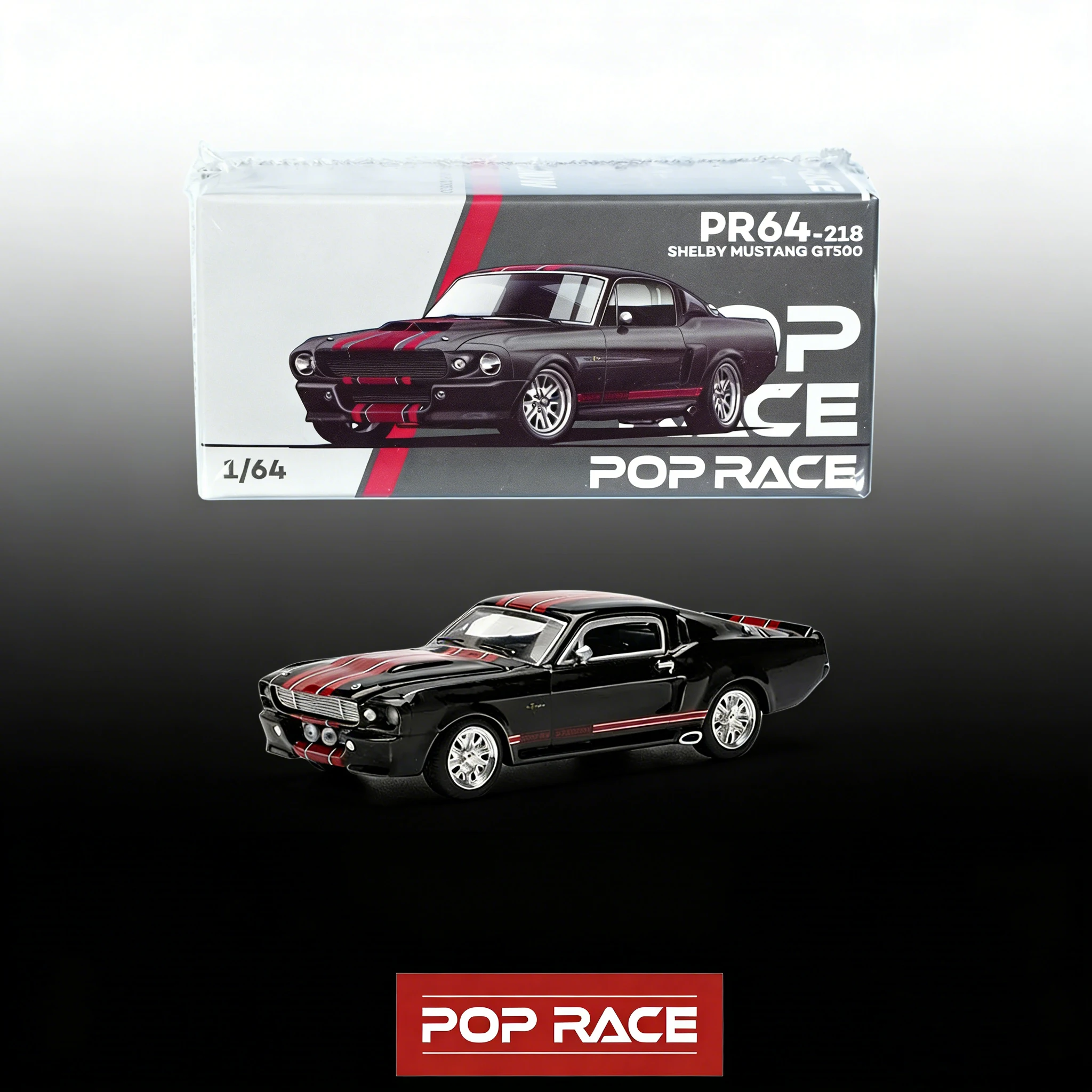 

POP RACE PR640218 1:64 Ford Shelby Mustang GT500 Dark Chrome With Openable Hood & Trunk Diecast Model Car In Stock Ready To Ship