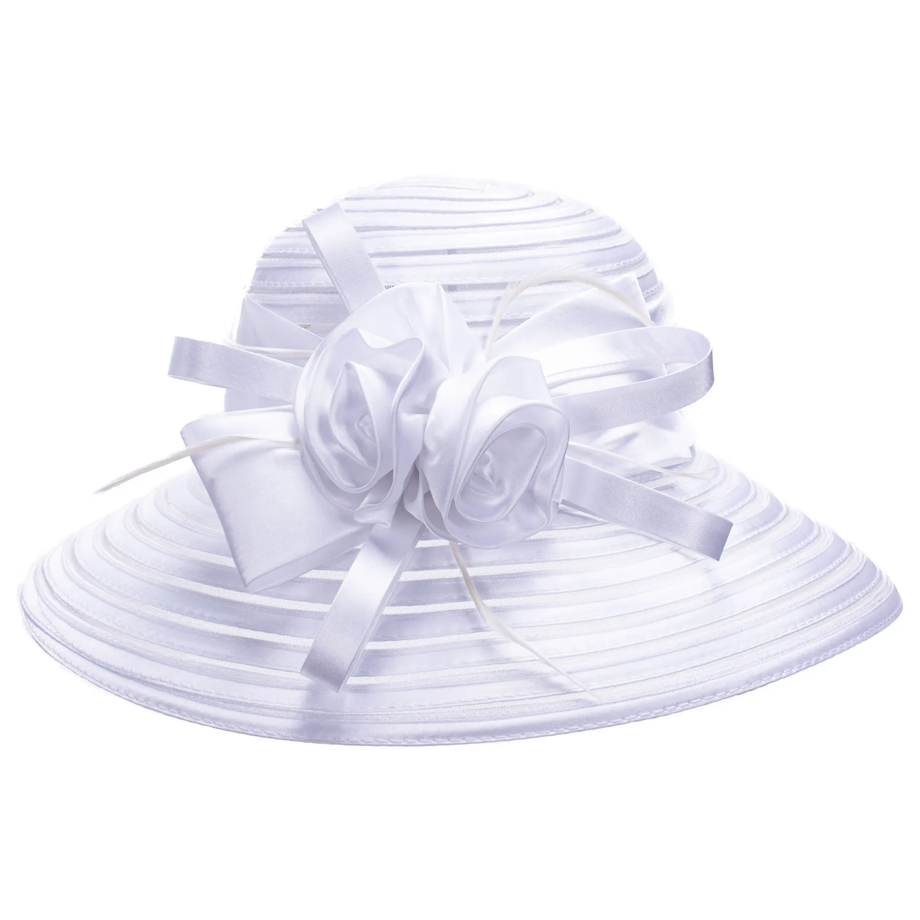 White Satin Ribbon Bows Rosettes Large Wide Brim Hat One Size Fits All SS24_Acc_09.jpg?v=1708350826 main image 2