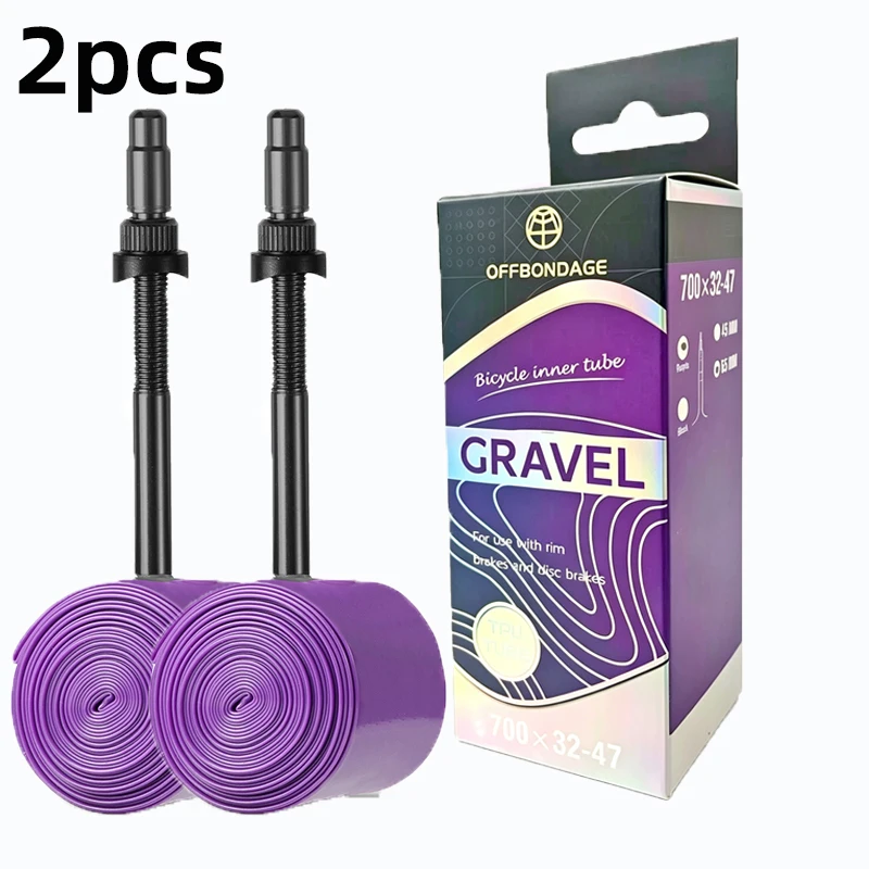 OFFBONDAGE 2 Stück Fahrrad-TPU-Schlauch 700c Gravel-Rennradschlauch Ultraleicht Französisches Ventil 45/65mm 700x32-47C Fahrradzubehör