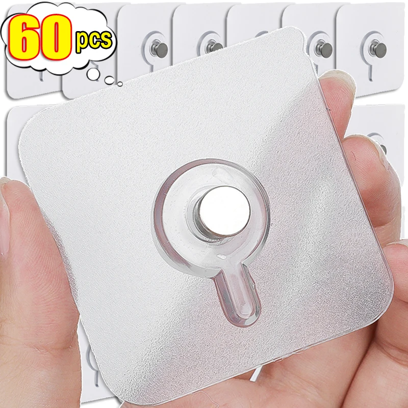 60/10PCS Self-Adhesive Hooks Picture Frame Nail Holder Poster Photo Clock Hooks Wall Decoration Kitchen Bathroom Screw Hooks