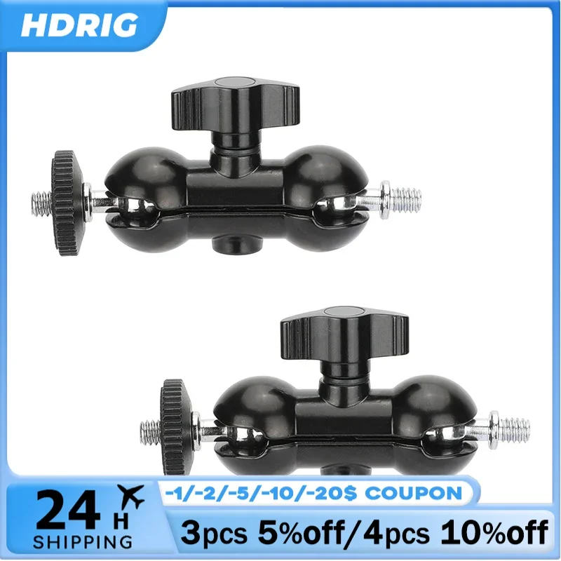 HDRIG Mini Ball Head With 1/4 Stud Double Ball Joint Head Extension Arm Magic Camera Arm For Dslr Minotor Light Accessories