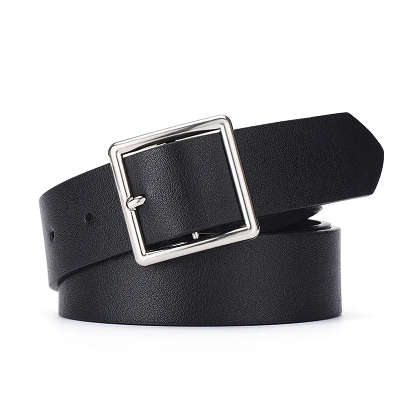 

Women's Belt PU Leather Rectangle Metal Buckle Black Khaki White Fashion Accessories Waistband for Women Cinturon Ceinture Femme