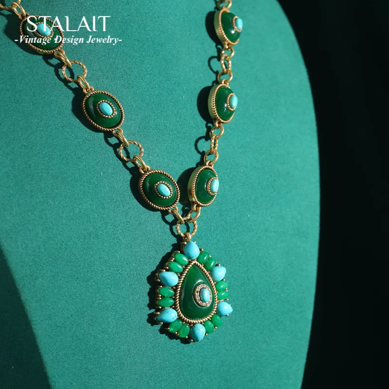 

Vintage Palace Style Stone Pendants Necklace Enamel Water Drop Women Beaded Gold Color Jewelry Accessories Trends 2025 Valentine