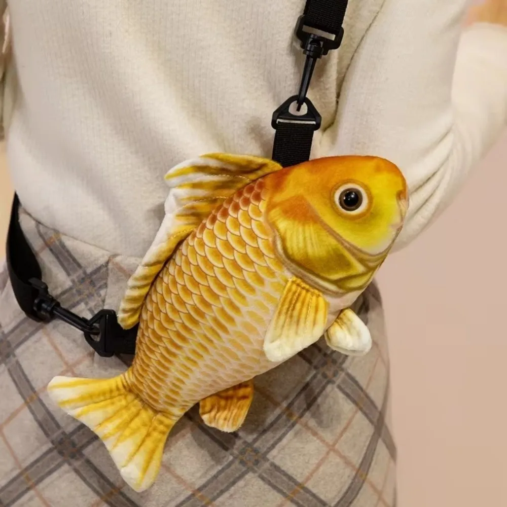 Cute Simulated Fish Koi Carp Design Parrotfish Style Crossbody Bag 30CM Size Crossbody Strap Fish Coin Purse Daily Use