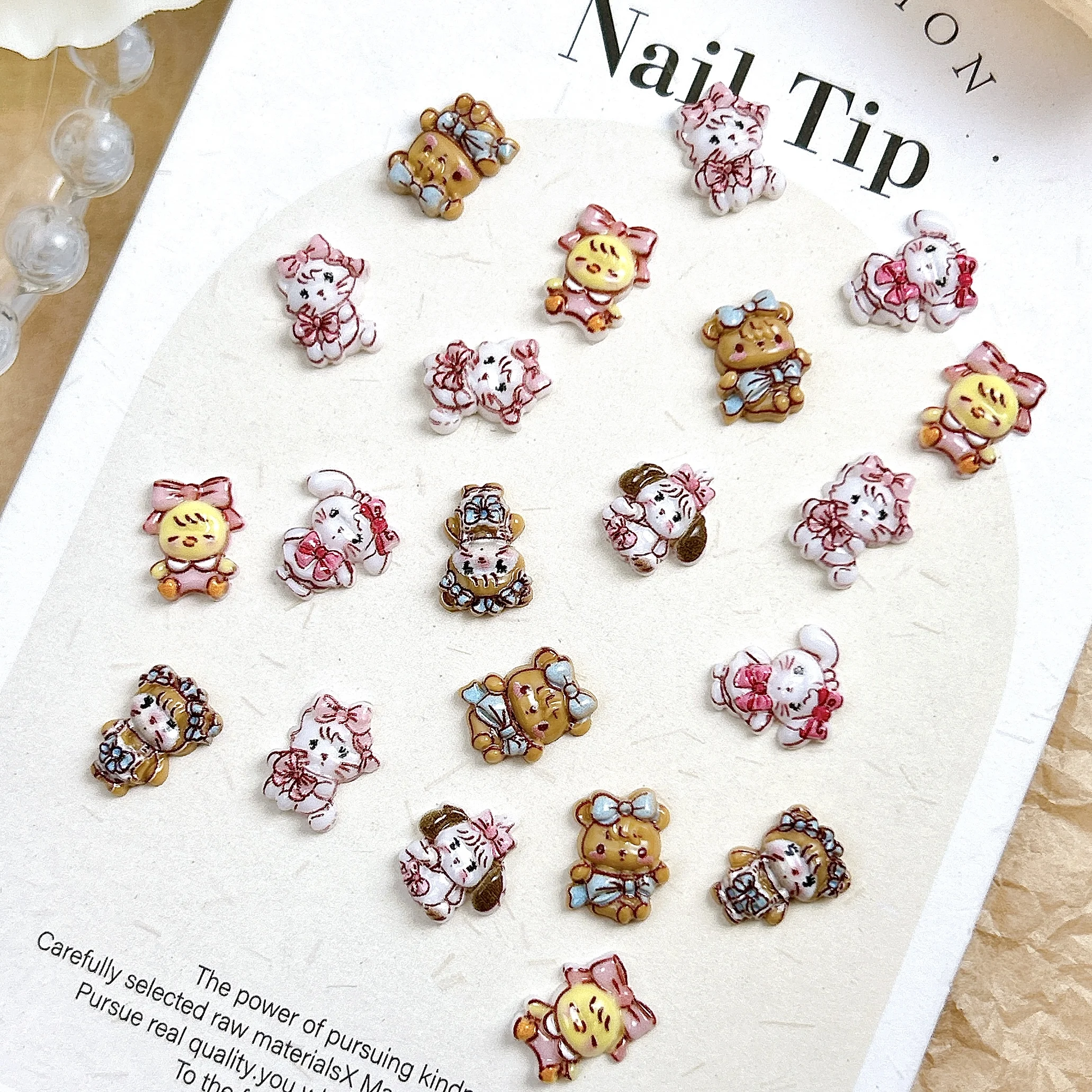 20PCS Del Fumetto Adorabile Coniglio Gatto Resina Pendenti E Ciondoli Per Unghie 3D Dipinto Arco Orso Pulcino Animale Unghie Artistiche Decorazioni FAI DA TE Tornante Parti Del Chiodo
