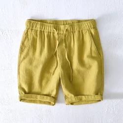 Pantalones cortos de lino y algodón para hombre, Shorts holgados a la moda para vacaciones en la playa, informales, talla grande, con cordón