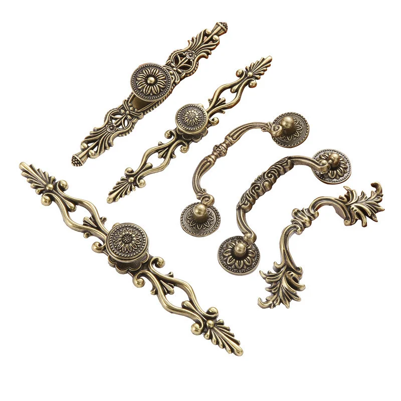 

French Vintage Bronze Cabinet Door Handles Wardrobe Drawer Knobs Antique Kitchen Cupboard Closet Handles Pulls For Home Decor