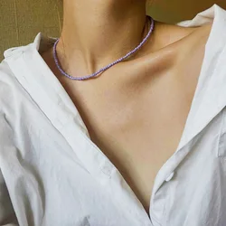 Light Purple Seed Beads Strand Choker Necklace Women Jewelry Simple Beads Chain Fashion Female Jewelry Wholesale Drop Shipping