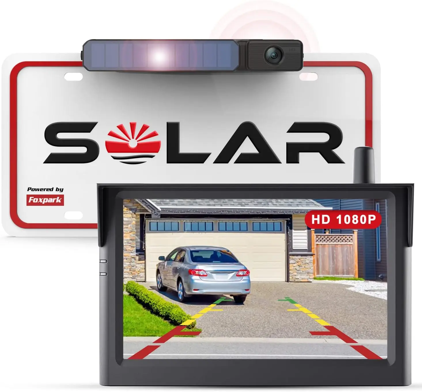 Solar Wireless Backup Camera, 1080P 5'' Monitor Back Up Camera Systems Wireless, 3 Mins DIY Installation, Reverse Camera