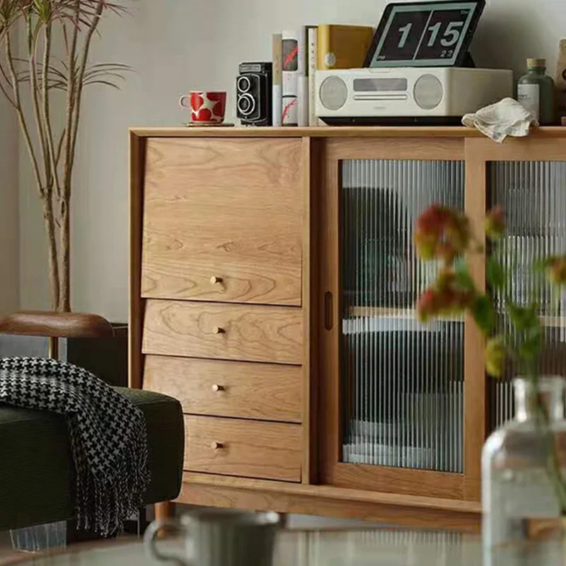 

Скандинавский обеденный боковой шкаф из цельного дерева для гостиной, маленькая квартира, вишневое дерево, белый дуб, современный простой бревенчатый шкаф на крыльце