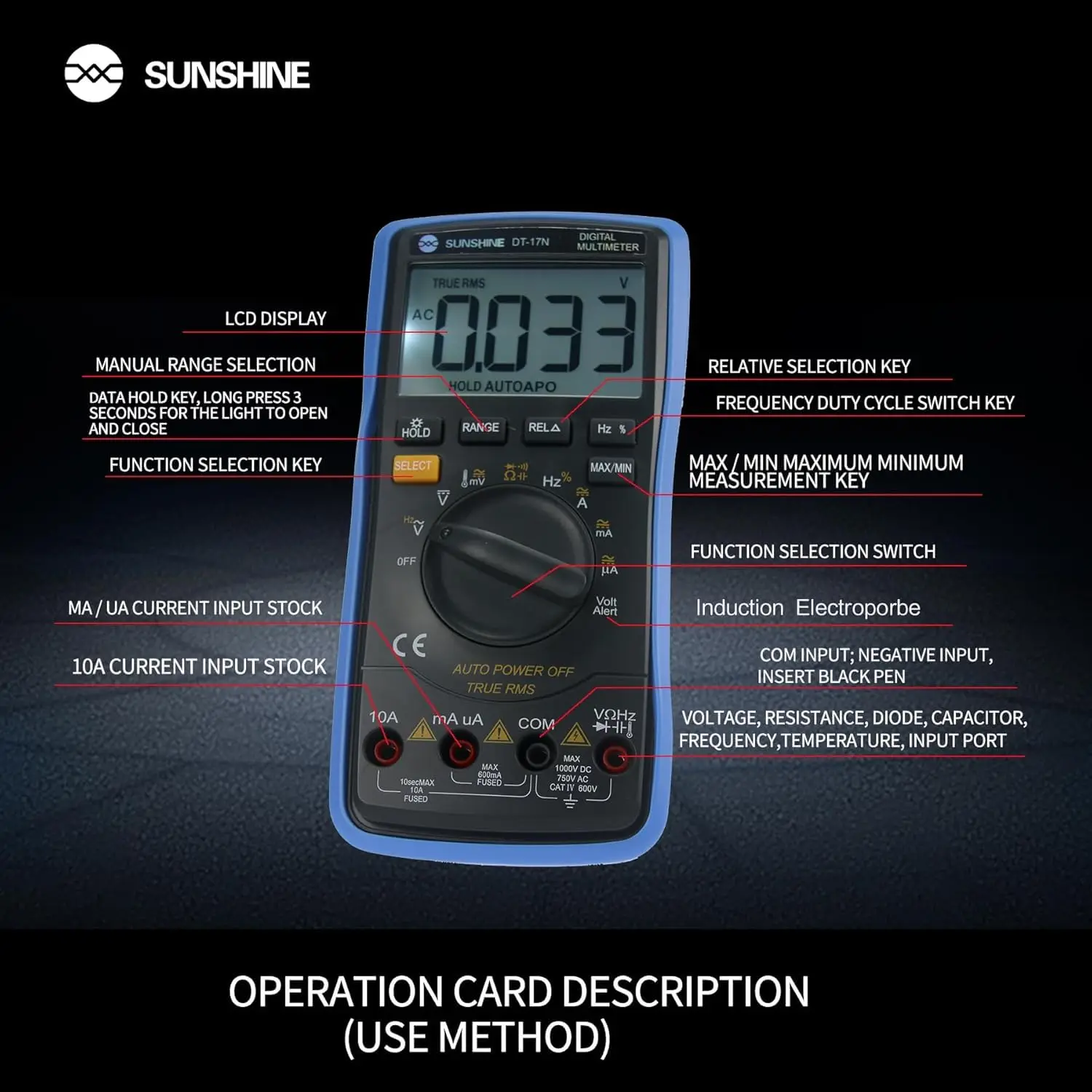 SUNSHINE DT-17N Range LCD Display Multimeter Digital Multimeter Digital Instrument Tester for Repair Tools