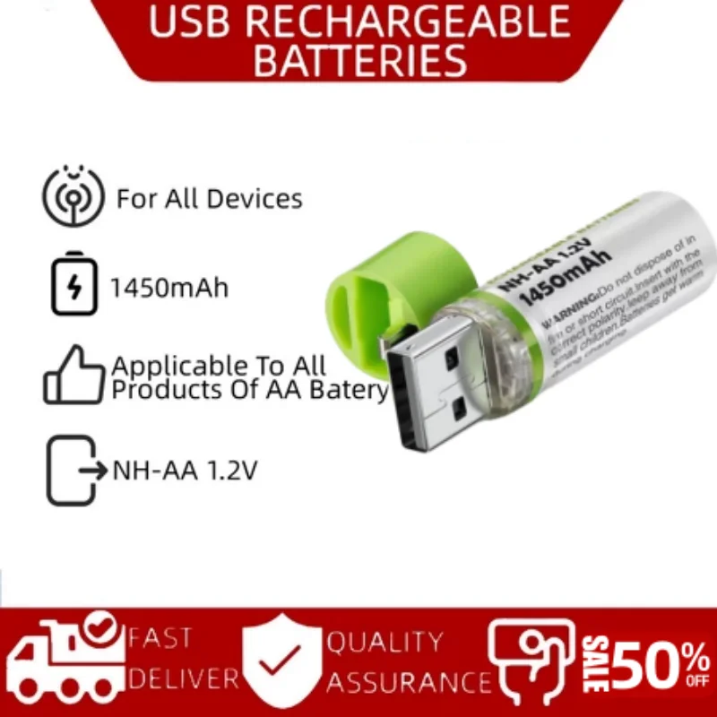 

2024 New 1.2V AA USB Rechargeable Battery 1450mAh Li-ion Battery for Remote Control Mouse Electric Toy Battery Small Fan Camera