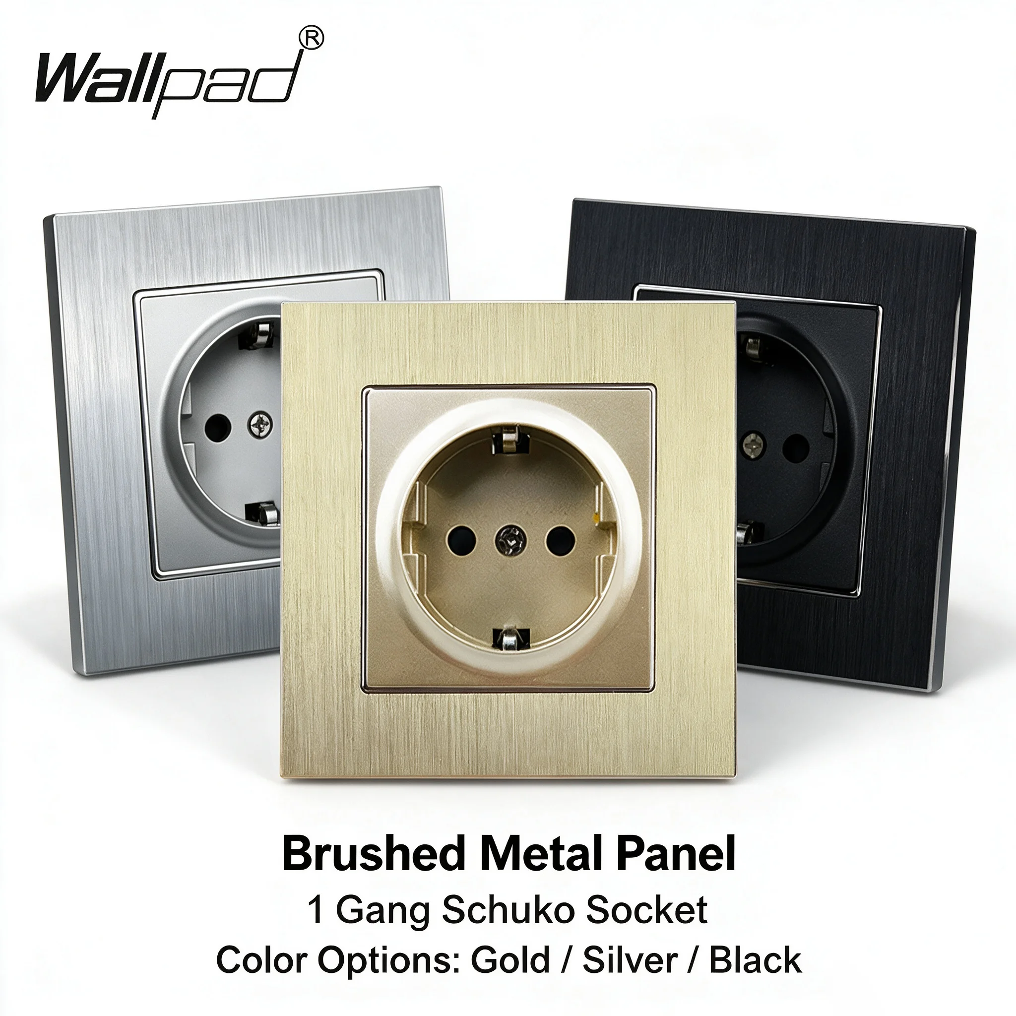 1 Gang 16A Wallpad Brushed Aluminum EU Schuko Socket Metal Power Outlet for EU round Box Bulk Pack House Renovation