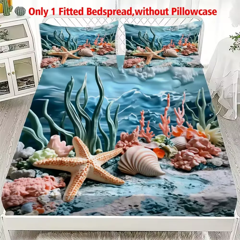 1Pc Shell Sea Star Fitted Sheet Deep Pocket Elastic Mattress Cover,Decor Sheet Single Double Queen Soft and Comfortable