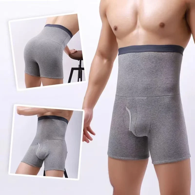 

High Waist Large Middle Aged Elderly Panties Solid Male Plus Boxer Trunks Winter Men's 3D Plush Thicken Thermal Underwear