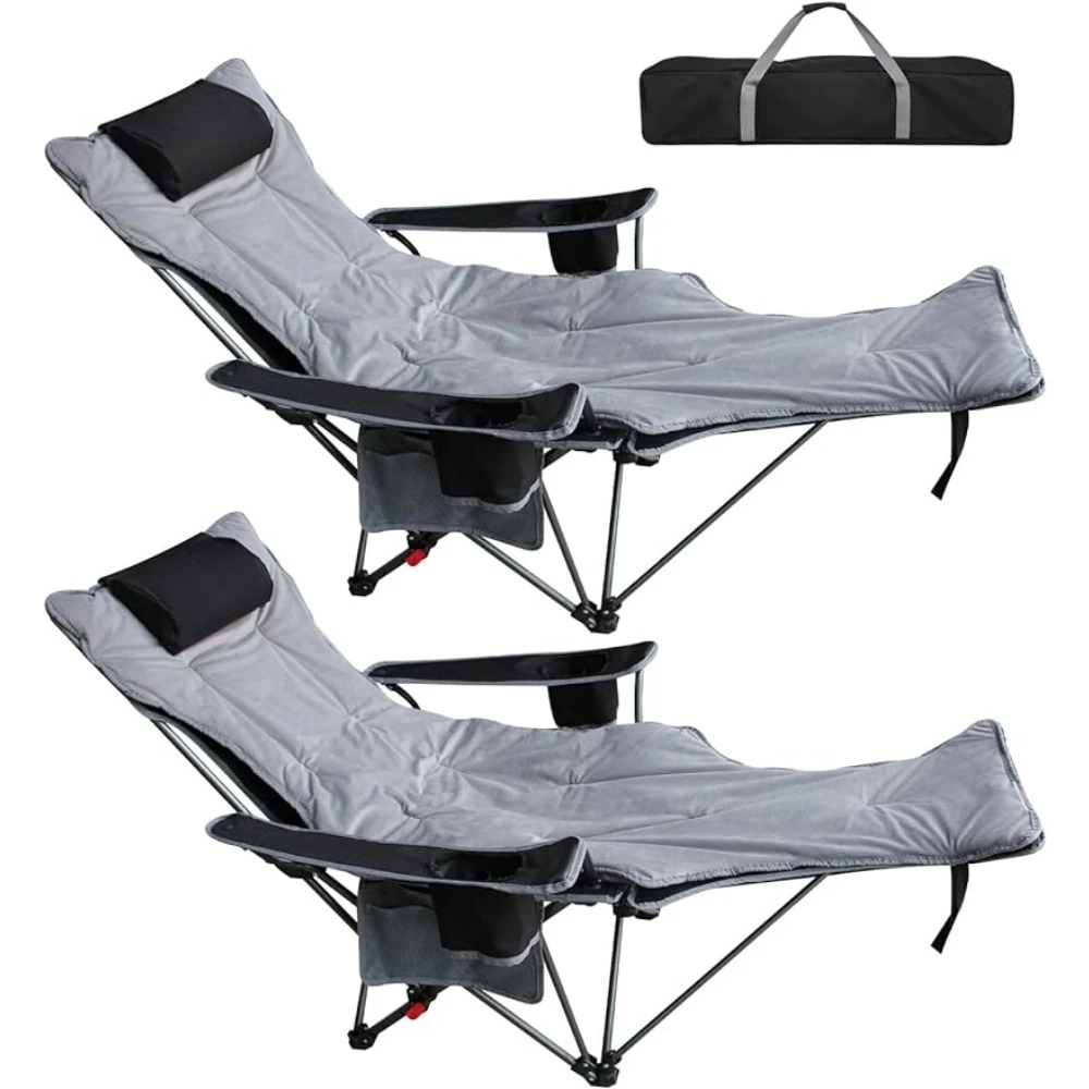 

2-Pack Reclining Camping Chair With Removable Footrest Lounge Chair With Headrest Cotton Cushion Outdoor Furniture